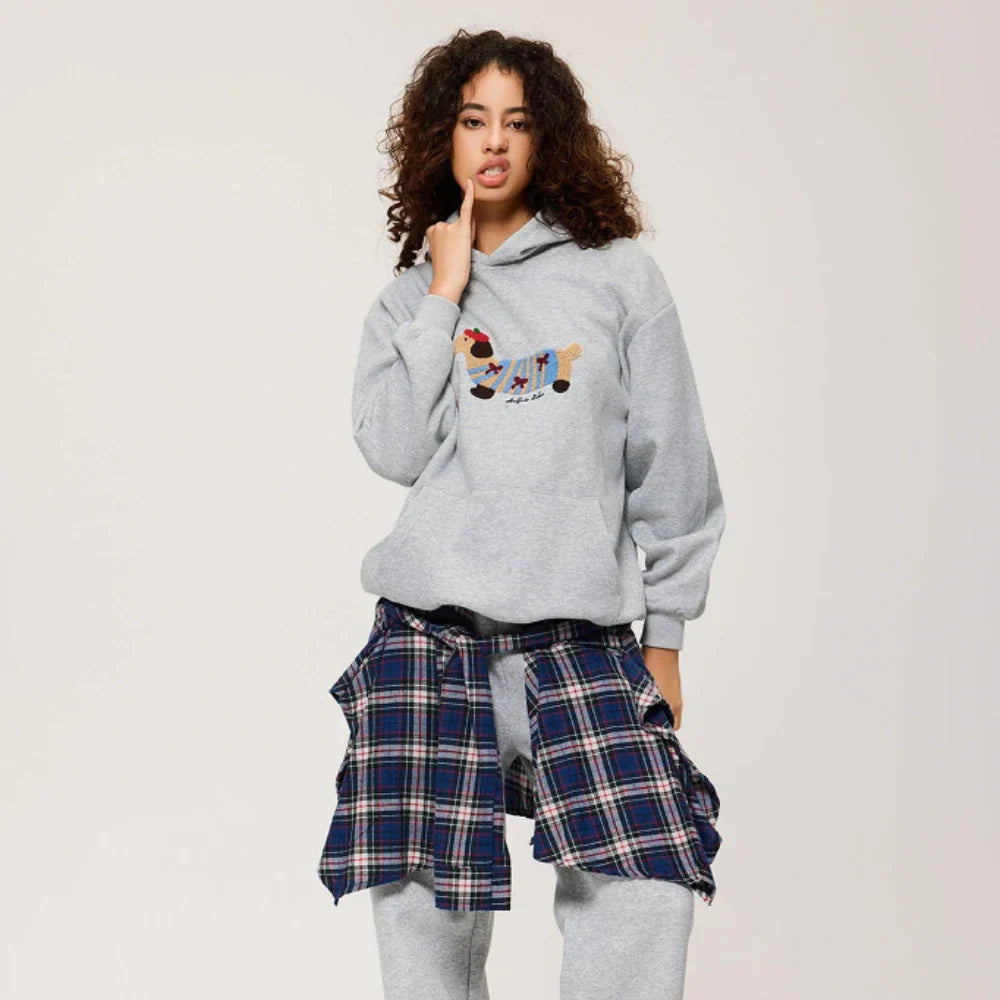 Dachshund Embroidered Hoodie  Cotton Blend Pullover Sweatshirt - Product detail 4