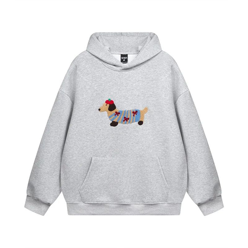 Dachshund Embroidered Hoodie  Cotton Blend Pullover Sweatshirt - Product detail 5