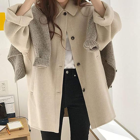Classic Wool Winter Coat  Camel Mid-Length Button Front - Product example