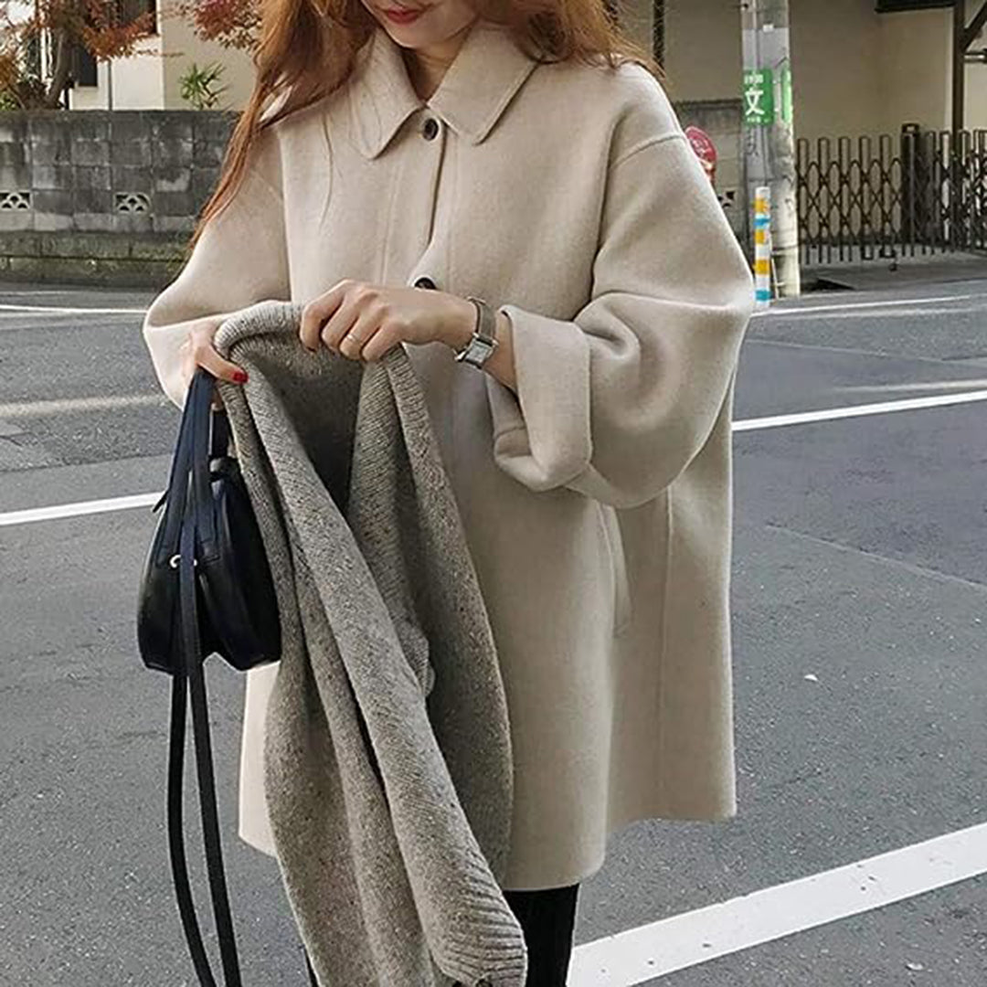 Classic Wool Winter Coat  Camel Mid-Length Button Front - Product detail 5