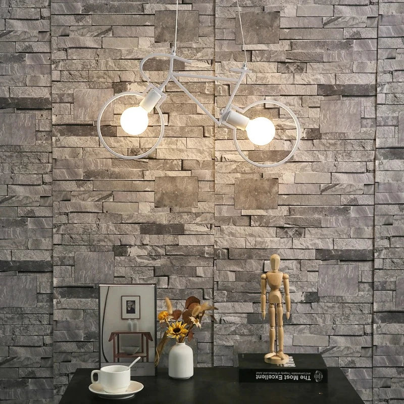 Modern Bicycle Pendant Light  White Metal LED Design - Detailed view