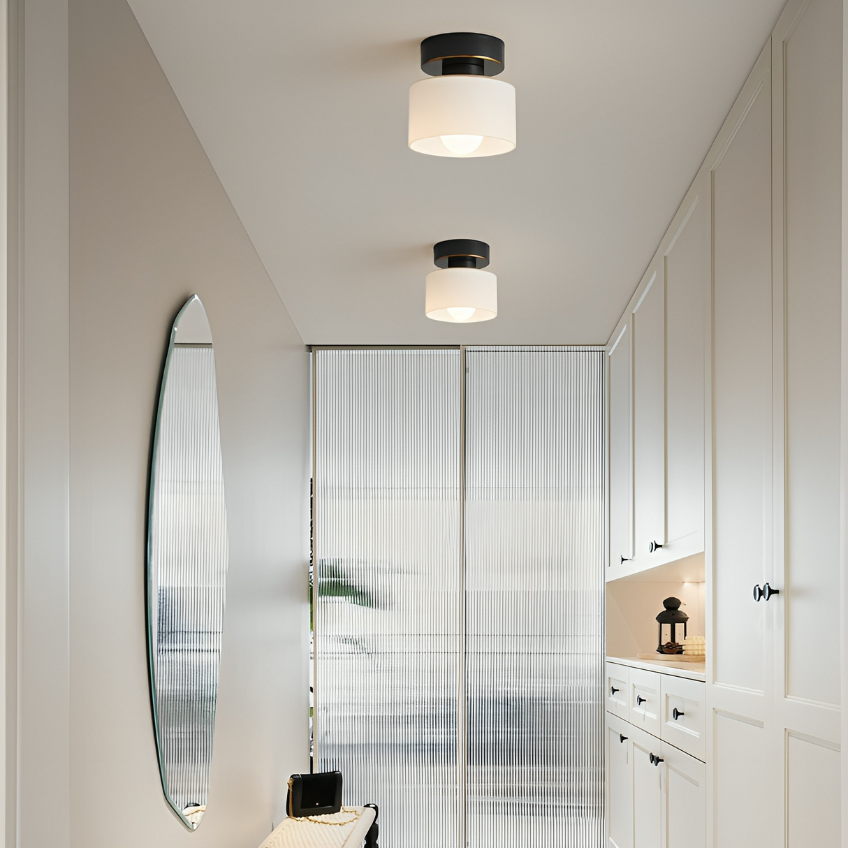 Bauhaus Ceiling Light  Modern White Glass Shade - Detailed view