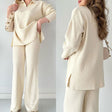 Ribbed Loungewear Set  Wide Leg V-Neck Two-Piece - Product detail 4