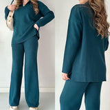 Ribbed Loungewear Set  Wide Leg V-Neck Two-Piece - Product detail 10