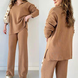 Ribbed Loungewear Set  Wide Leg V-Neck Two-Piece - Product detail 5