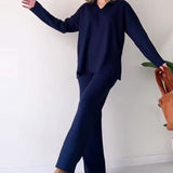 Ribbed Loungewear Set  Wide Leg V-Neck Two-Piece - Product detail 8