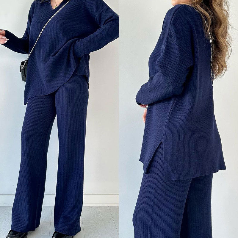 Ribbed Loungewear Set  Wide Leg V-Neck Two-Piece - Product detail 7