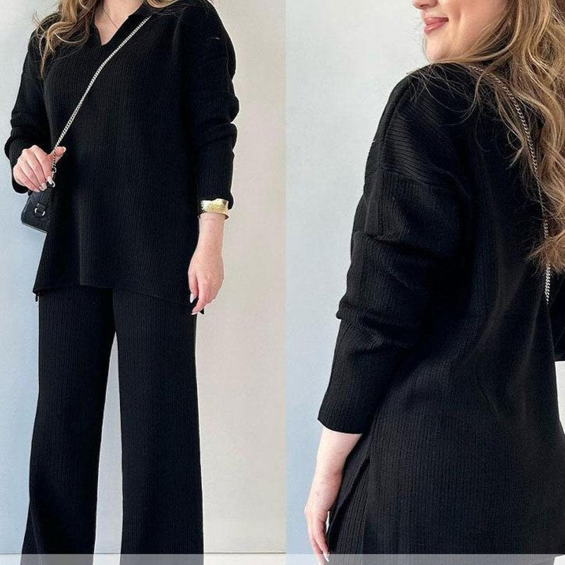 Ribbed Loungewear Set  Wide Leg V-Neck Two-Piece - Product detail 9