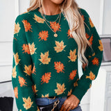 Autumn Knit Sweater  Maple Leaf Pattern In Forest Green - Product detail 5