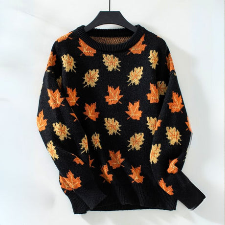 Autumn Knit Sweater  Maple Leaf Pattern In Forest Green - Product detail 6