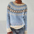 Nordic Wool Sweater  Fair Isle Pattern In Sky Blue - Detailed view