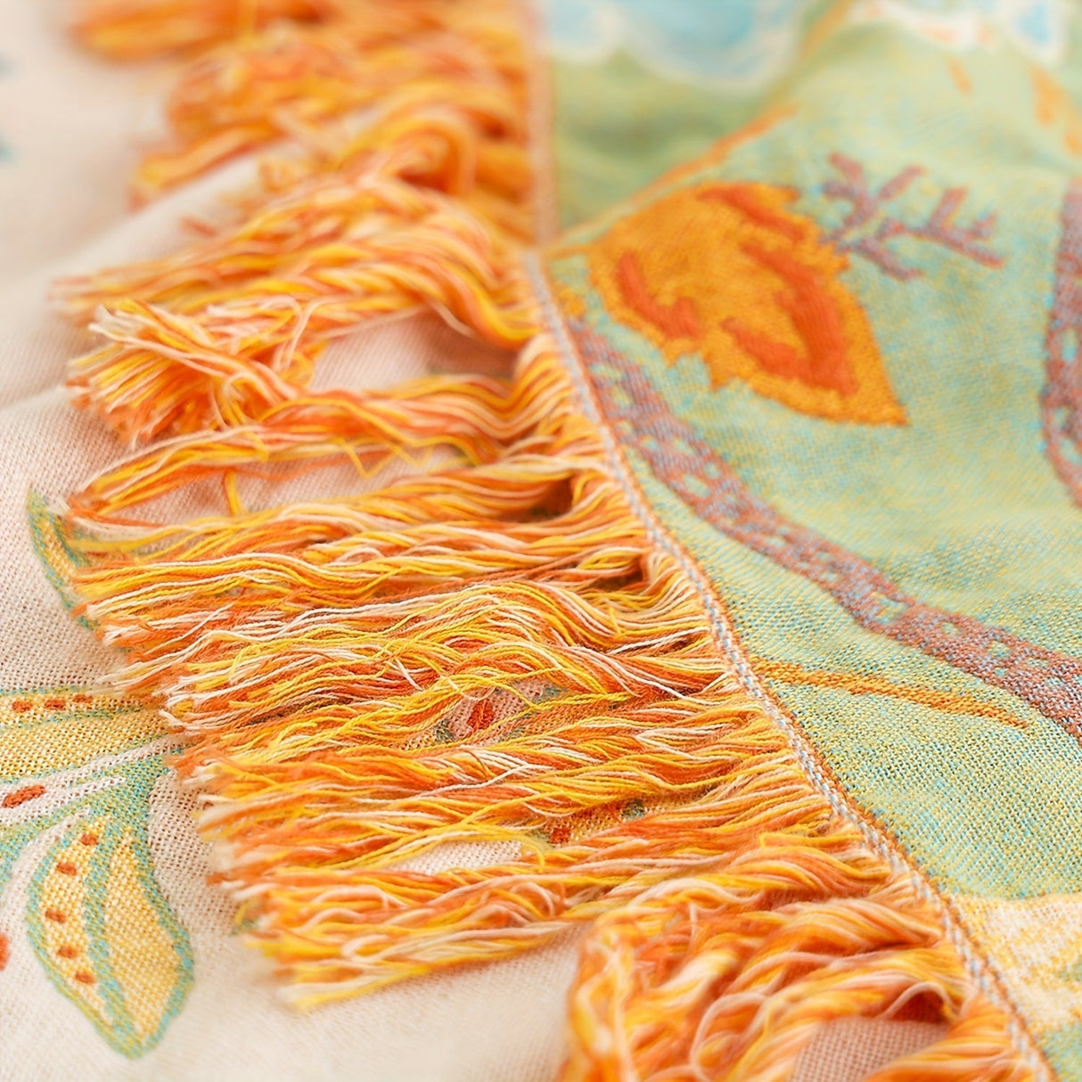 Floral Cotton Throw Blanket  Embroidered Tassel Design - Product detail 5
