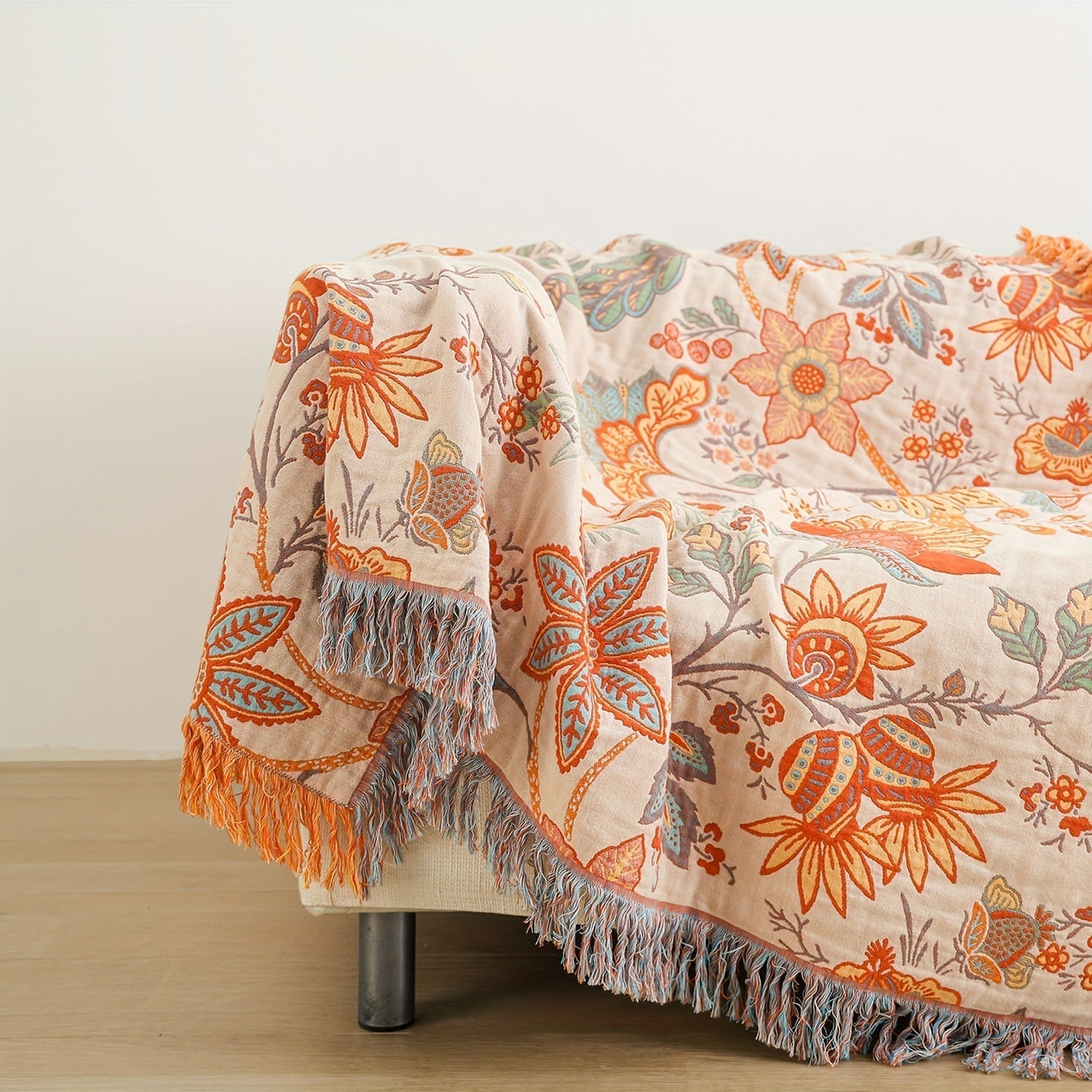 Floral Cotton Throw Blanket  Embroidered Tassel Design - Product detail 8