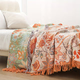 Floral Cotton Throw Blanket  Embroidered Tassel Design - Detailed view