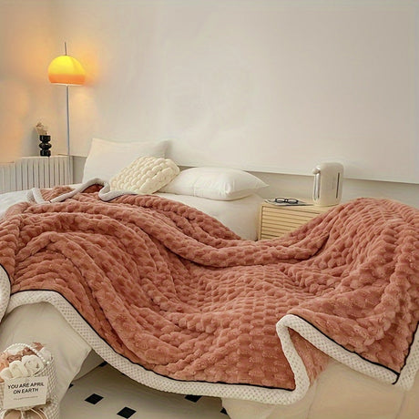 Plush Microfiber Blanket  Textured Pink with Contrast Trim - Product detail 6