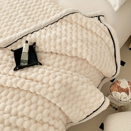 Plush Microfiber Blanket  Textured Pink with Contrast Trim - Product detail 8