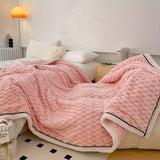 Plush Microfiber Blanket  Textured Pink with Contrast Trim - Product detail 10