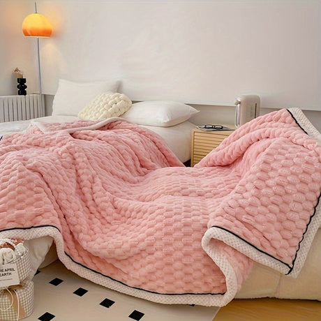 Plush Microfiber Blanket  Textured Pink with Contrast Trim - Product detail 10