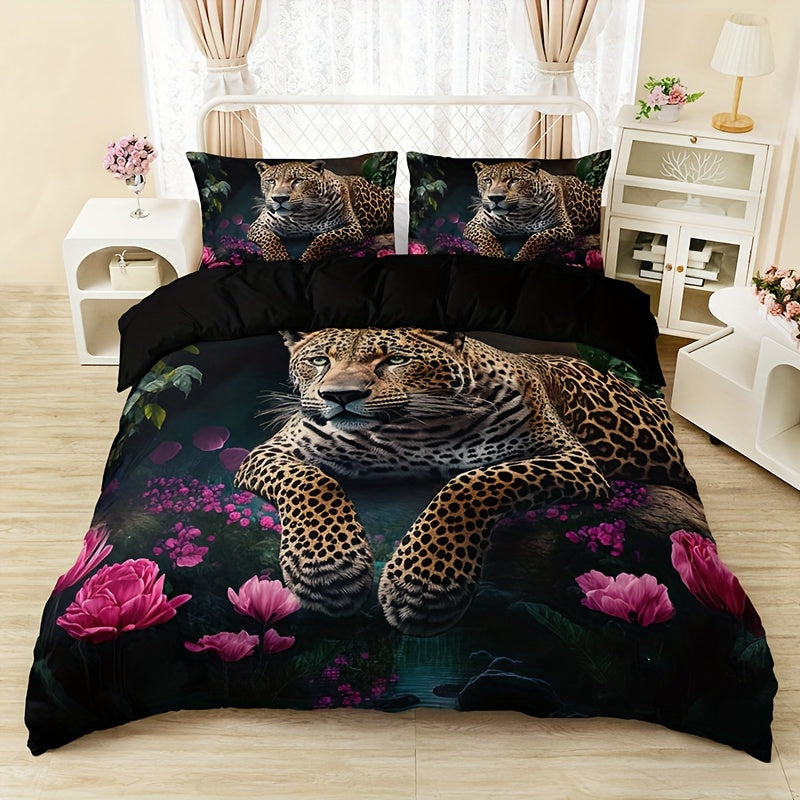 Tropical Leopard Bedding Set  Floral Jungle Digital Print - Detailed view