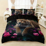 Tropical Leopard Bedding Set  Floral Jungle Digital Print - Detailed view