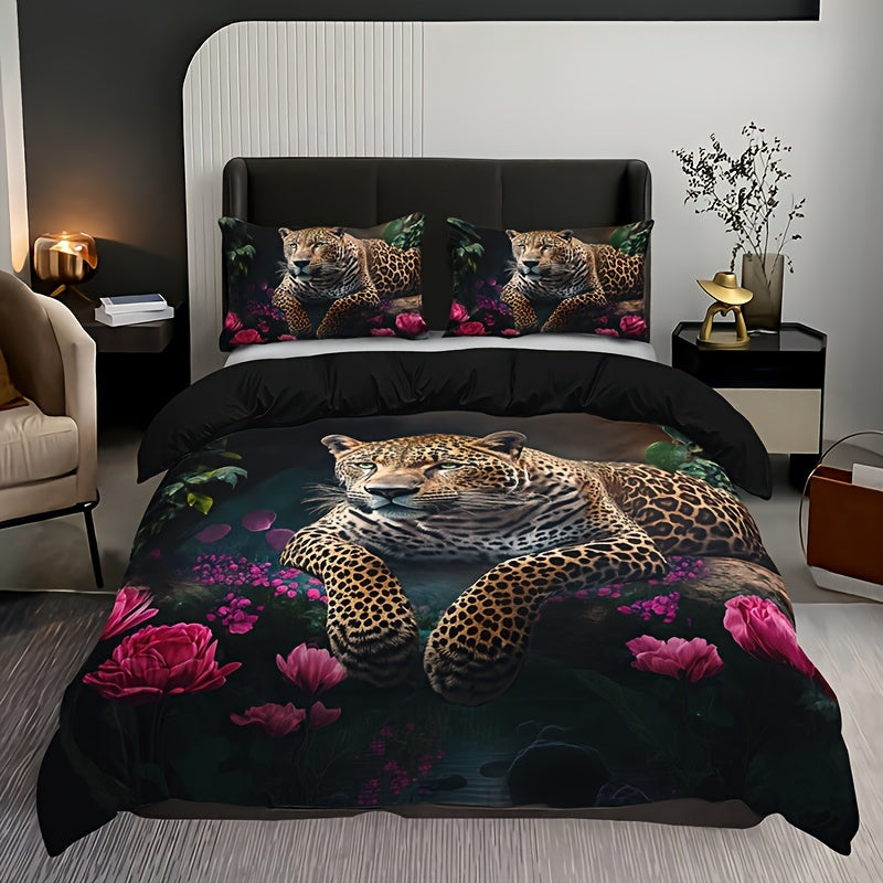Tropical Leopard Bedding Set  Floral Jungle Digital Print - Product example