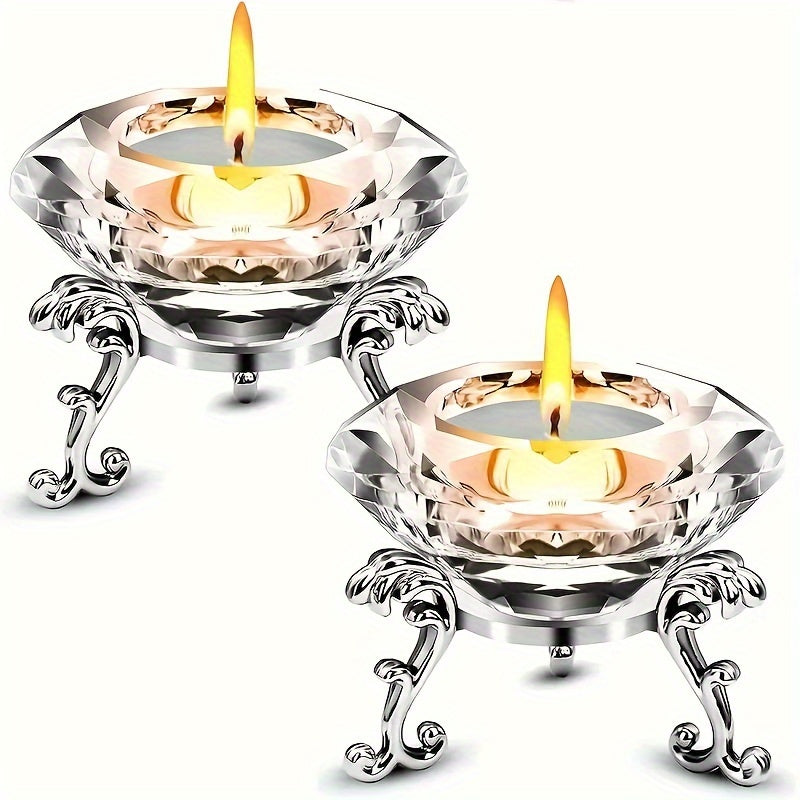 Crystal Tealight Holders  Elegant Glass With Scrolled Silver Stand - Product detail 6