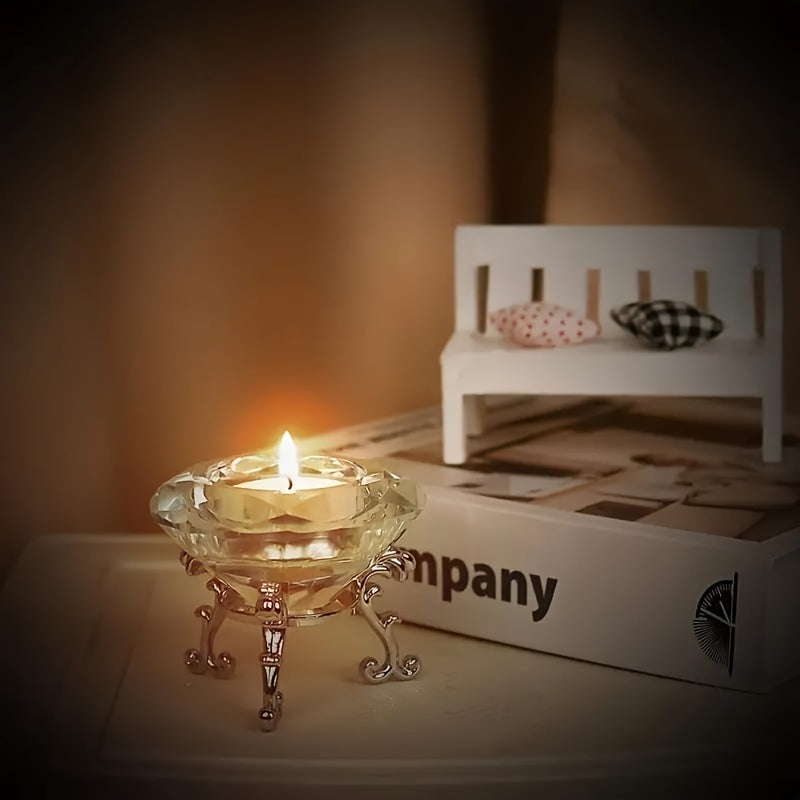 Crystal Tealight Holders  Elegant Glass With Scrolled Silver Stand - Product detail 4