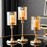 Luxury Candle Holders Set  Glass Cylinder Metal Base Design - Detailed view