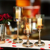 Luxury Candle Holders Set  Glass Cylinder Metal Base Design - Product detail 5