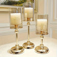 Luxury Candle Holders Set  Glass Cylinder Metal Base Design - Product detail 11