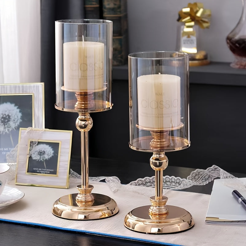 Luxury Candle Holders Set  Glass Cylinder Metal Base Design - Product detail 8