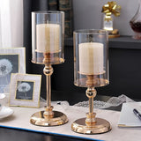 Luxury Candle Holders Set  Glass Cylinder Metal Base Design - Product detail 8