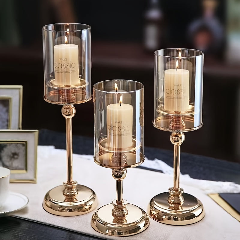 Luxury Candle Holders Set  Glass Cylinder Metal Base Design - Product detail 7
