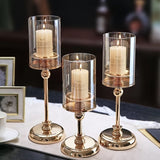 Luxury Candle Holders Set  Glass Cylinder Metal Base Design - Product detail 7