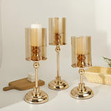 Luxury Candle Holders Set  Glass Cylinder Metal Base Design - Product detail 6