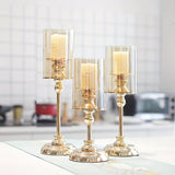 Luxury Candle Holders Set  Glass Cylinder Metal Base Design - Product example