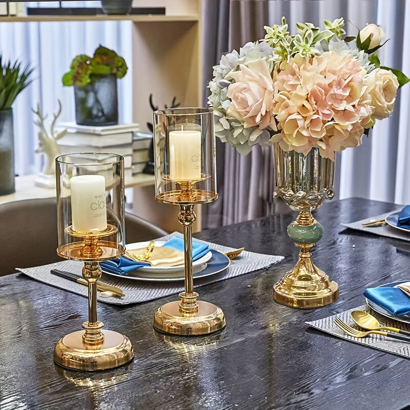 Luxury Candle Holders Set  Glass Cylinder Metal Base Design - Product detail 4