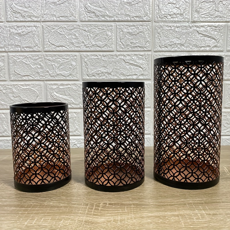 Geometric Metal Candle Holders  Moroccan Lattice Pattern Set of 3 - Product detail 8
