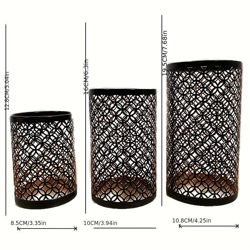 Geometric Metal Candle Holders  Moroccan Lattice Pattern Set of 3 - Product detail 6