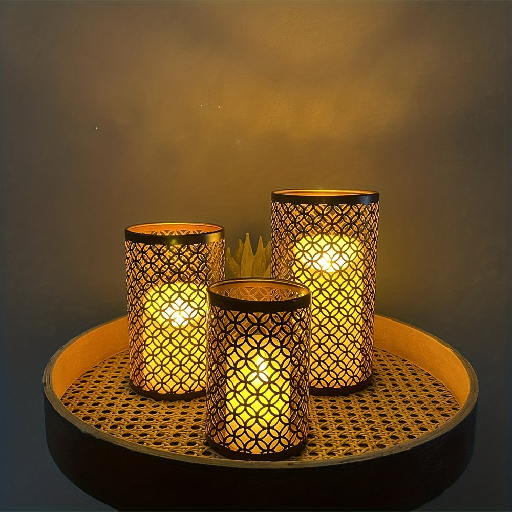 Geometric Metal Candle Holders  Moroccan Lattice Pattern Set of 3 - Product detail 4