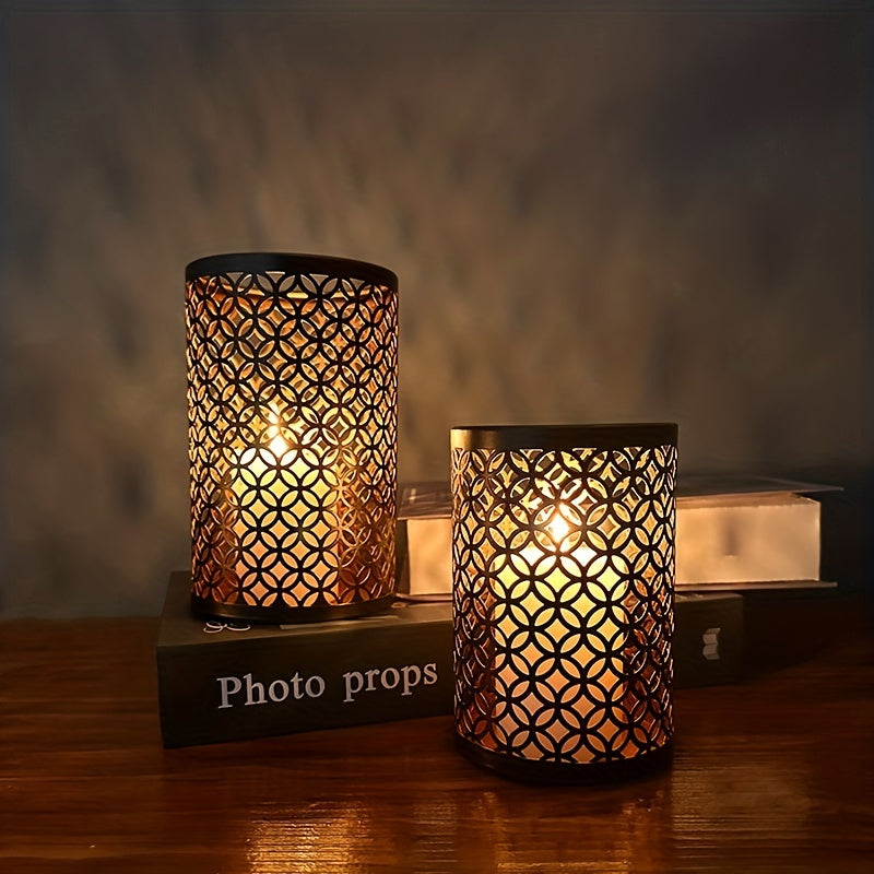 Geometric Metal Candle Holders  Moroccan Lattice Pattern Set of 3 - Product example