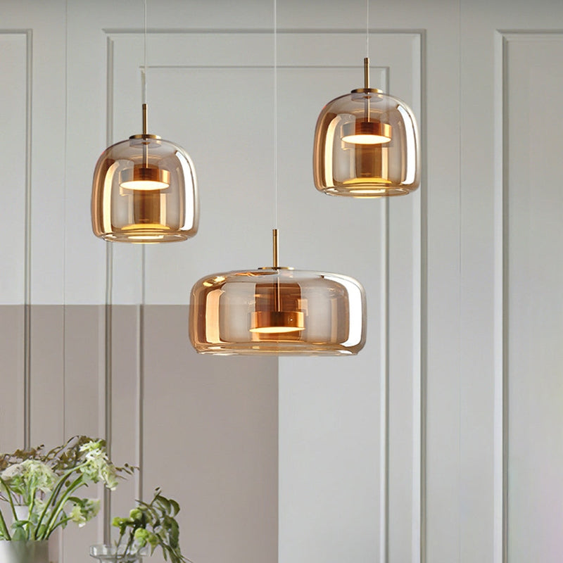 Modern Glass Pendant Light  Gold Metal and Clear Dome Design - Detailed view