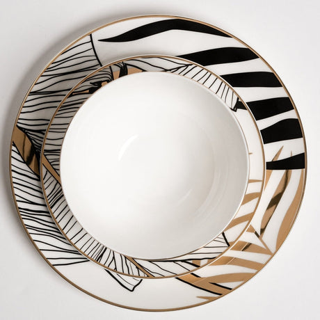Modern Dinnerware Set  Abstract Botanical Pattern With Gold Accents - Product detail 8