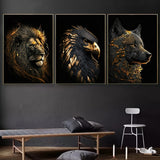 Wildlife Canvas Art Set  Golden Lion Eagle Wolf Triptych - Product detail 4