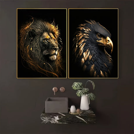 Wildlife Canvas Art Set  Golden Lion Eagle Wolf Triptych - Product detail 5