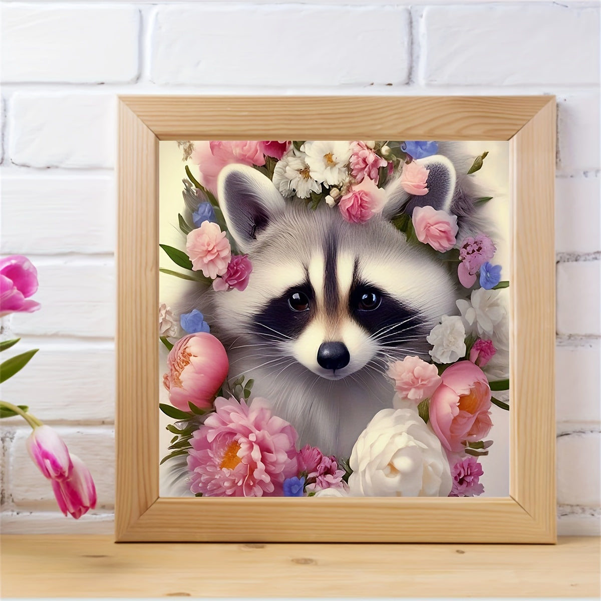Floral Animal Wall Art  Raccoon With Spring Blooms - Product example
