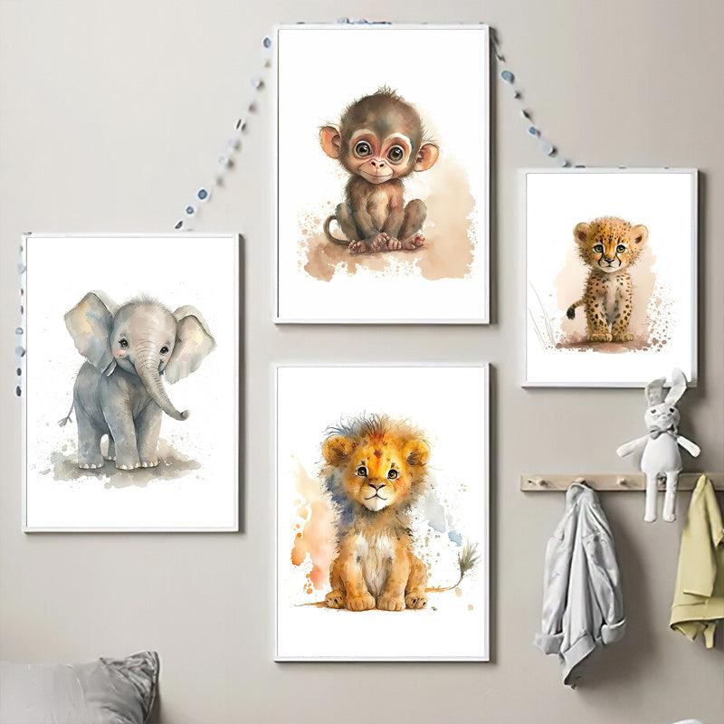 Safari Animal Wall Art  Watercolor Baby Animals Set of 8 Canvas Prints - Product detail 7