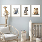 Safari Animal Wall Art  Watercolor Baby Animals Set of 8 Canvas Prints - Product example