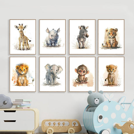 Safari Animal Wall Art  Watercolor Baby Animals Set of 8 Canvas Prints - Product detail 4