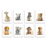 Safari Animal Wall Art  Watercolor Baby Animals Set of 8 Canvas Prints - Product detail 5